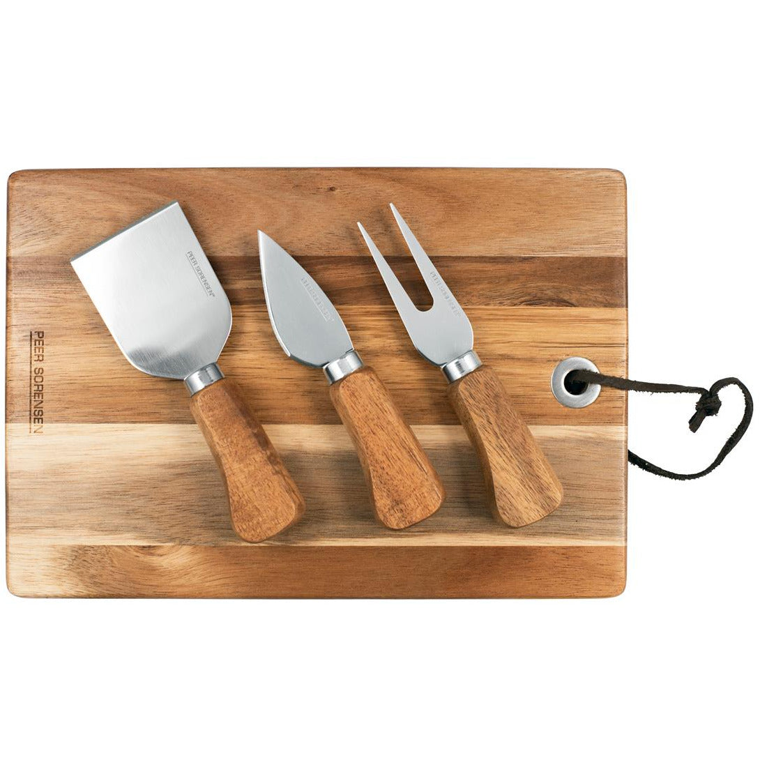 Peer Sorensen Rectangle Cheese Board with 3 Knives Acacia