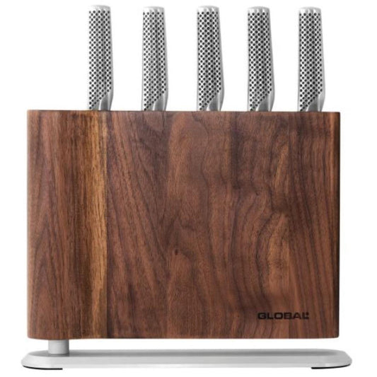 Global Uku 6 Piece Knife Block - Walnut
