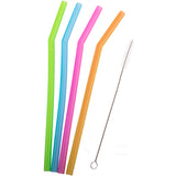 Appetito Translucent Silicone Bent Straws Set 4 With Brush