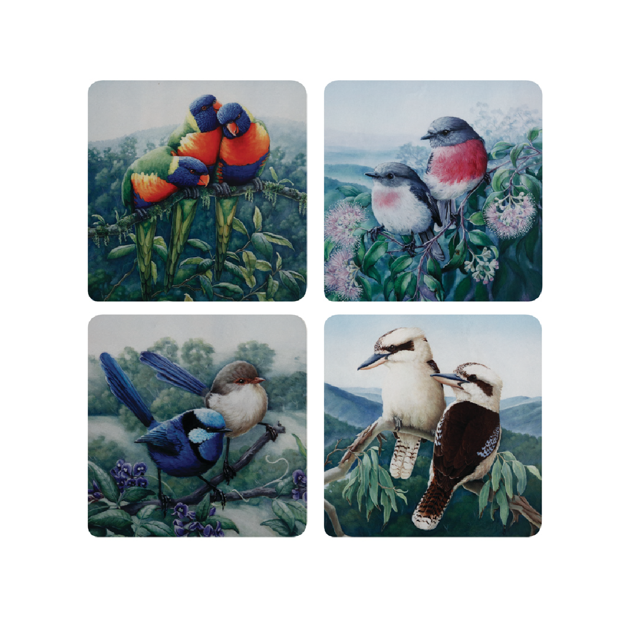 Product image of Maxwell & Williams Birds of Australia KC 10yr Anniversary Cork Back Coaster 10.5cm Set of 4 Assorted Gift Boxed