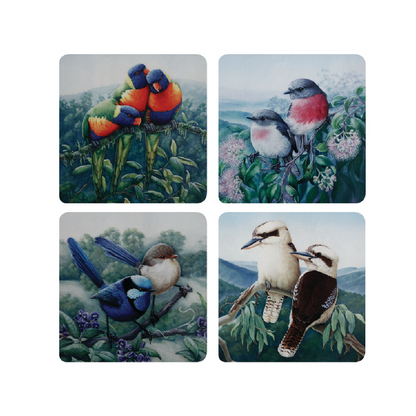 Product image of Maxwell & Williams Birds of Australia KC 10yr Anniversary Cork Back Coaster 10.5cm Set of 4 Assorted Gift Boxed