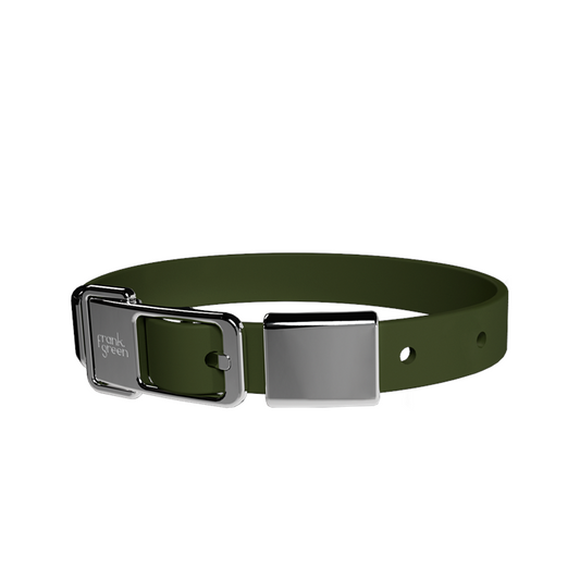 Frank Green Pet Collar + Name Tag Medium - Collar: Khaki