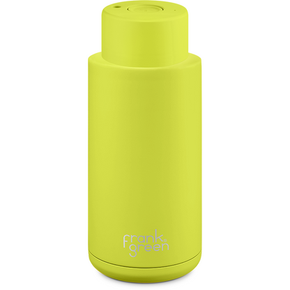 Frank Green Ultimate Ceramic Reusable Bottle Push Button Lid 34oz - Neon Yellow