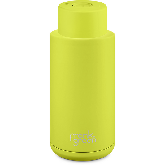 Frank Green Ultimate Ceramic Reusable Bottle Push Button Lid 34oz - Neon Yellow