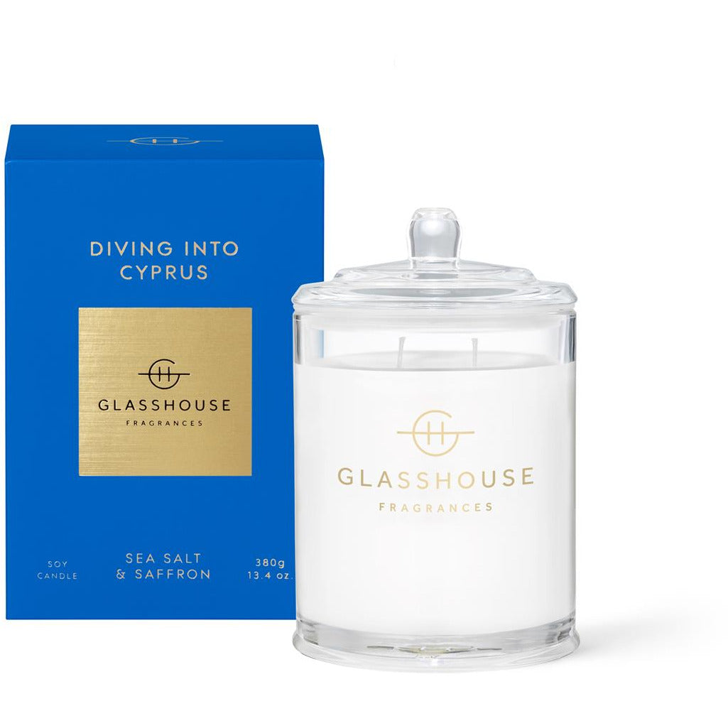 Glasshouse Diving Into Cyprus - Sea Salt And Saffron 380g Triple Scetned Candle