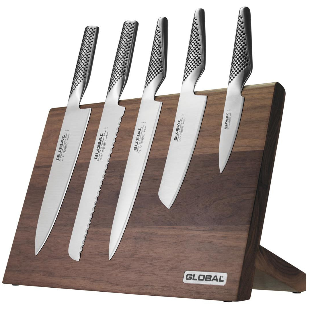 Global Takumi Walnut Knife Block - 6 Piece Set