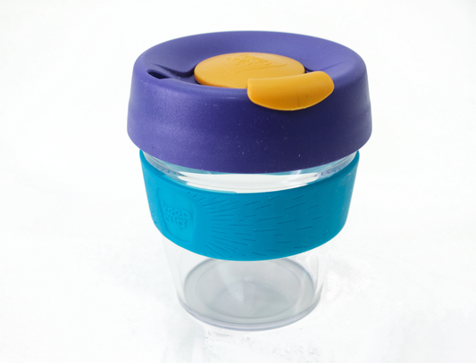 Clear Edition Small 8oz - Teal Band Purple Lid Caramel Plug