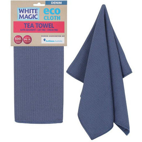 White Magic Tea Towel Single - Denim