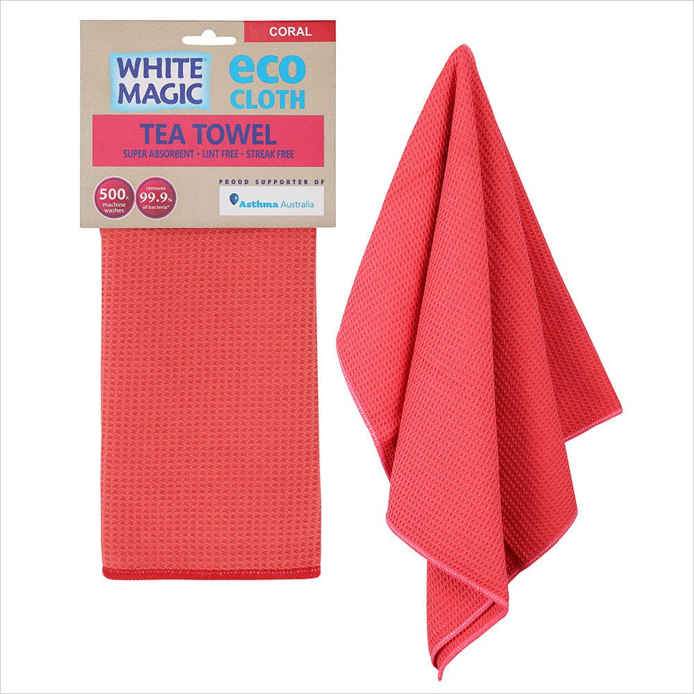 White Magic Eco Cloth Tea Towel Single - Coral